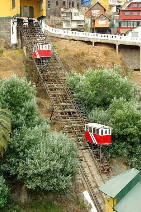 A funicular climbing one of Valparaíso’s hills