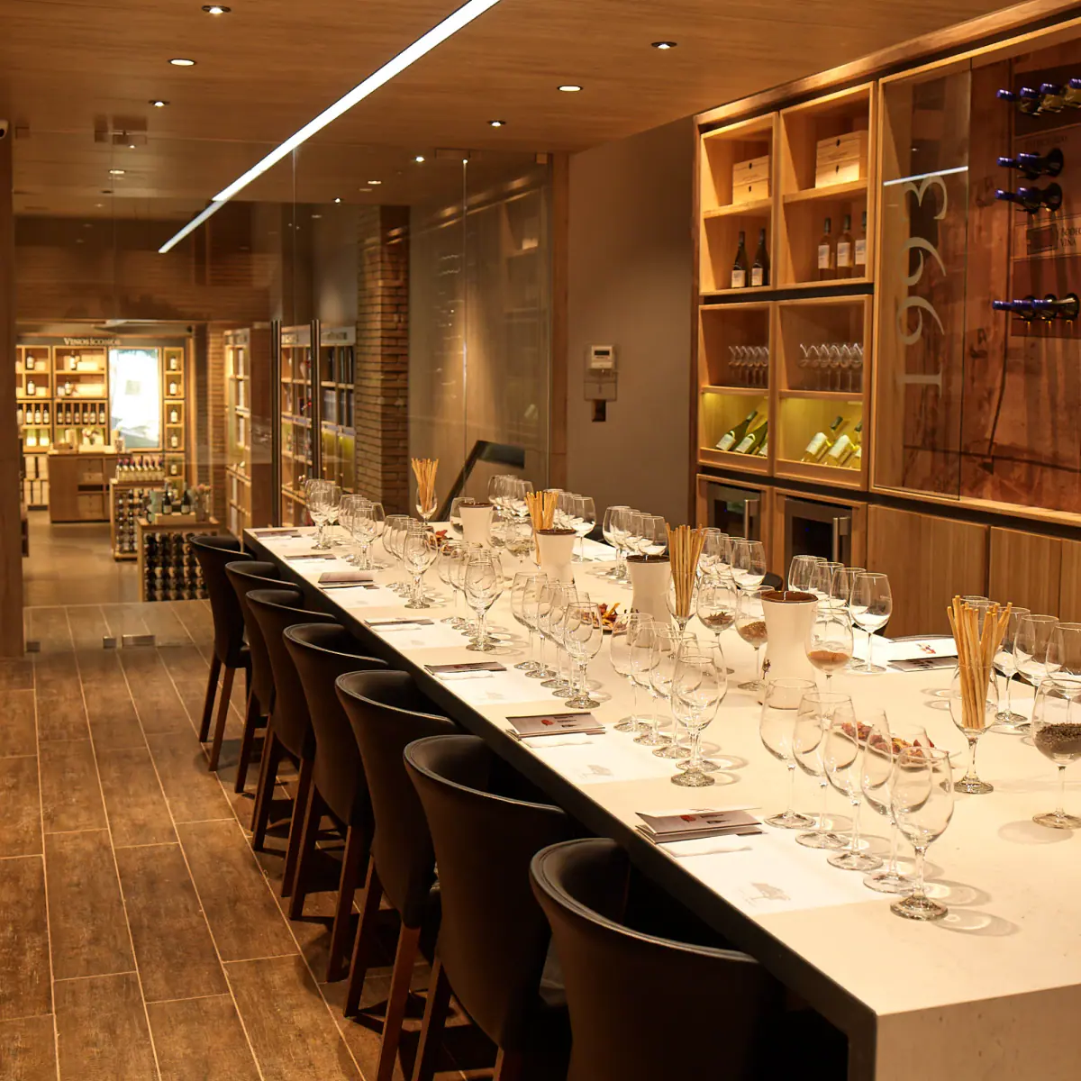 A private tasting table set inside a winery